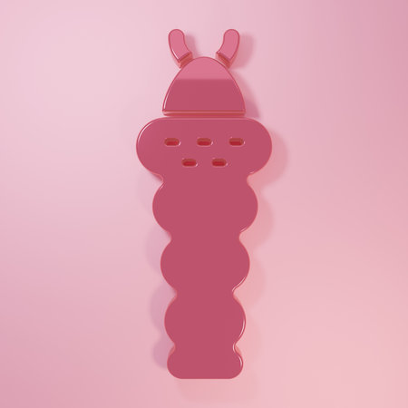 Pink Larva insect icon isolated on pink background. Minimalism concept. 3D render illustration.の写真素材