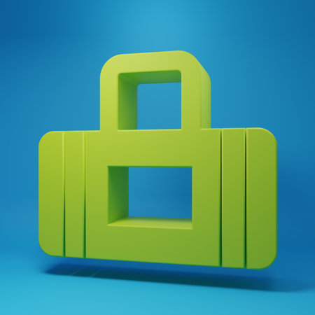Green Sport bag icon isolated on blue background. Minimalism concept. 3D render illustration.の写真素材