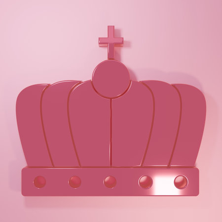 Pink King crown icon isolated on pink background. Minimalism concept. 3D render illustration.の写真素材