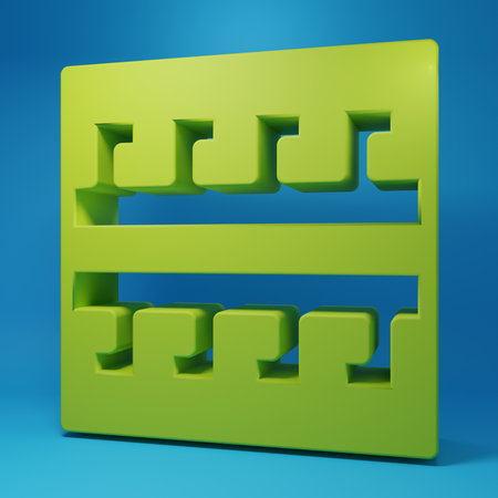 Green Ancient Greek pattern icon isolated on blue background. Minimalism concept. 3D render illustration.の写真素材