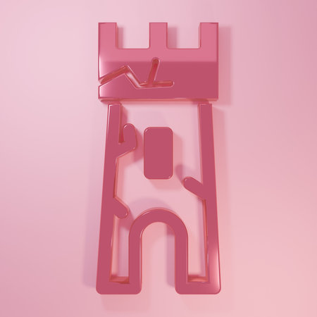 Pink Castle tower icon isolated on pink background. Fortress sign. Minimalism concept. 3D render illustration.の写真素材