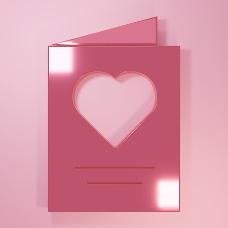 Pink Greeting card icon isolated on pink background. Celebration poster template for invitation or greeting card. Minimalism concept. 3D render illustration.の写真素材