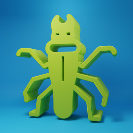 Green Termite icon isolated on blue background. Minimalism concept. 3D render illustration.の写真素材