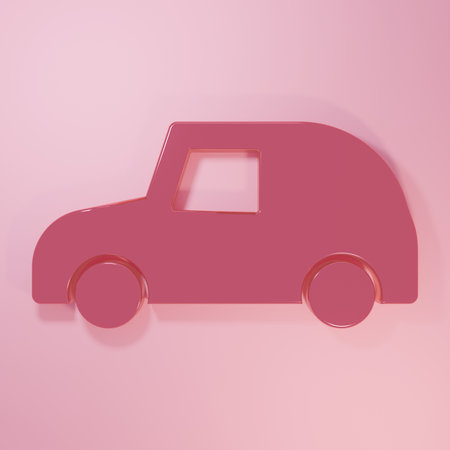Pink Toy car icon isolated on pink background. Minimalism concept. 3D render illustration.の写真素材