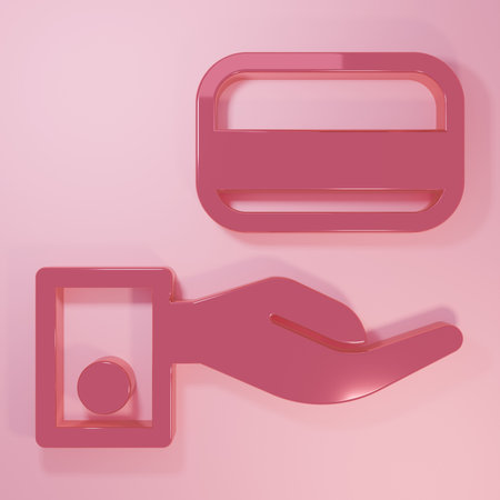 Pink Digital door lock with wireless technology for unlock icon isolated on pink background. Door handle sign. Security smart home. Minimalism concept. 3D render illustration.の写真素材
