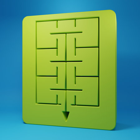 Green Evacuation plan icon isolated on blue background. Fire escape plan. Minimalism concept. 3D render illustration.の写真素材