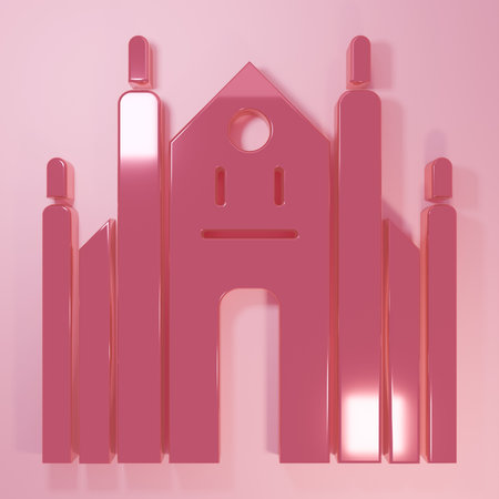 Pink Milan Cathedral or Duomo di Milano icon isolated on pink background. Famous landmark of Milan, Italy. Minimalism concept. 3D render illustration.の写真素材