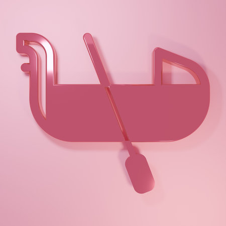 Pink Gondola boat italy venice icon isolated on pink background. Tourism rowing transport romantic. Minimalism concept. 3D render illustration.の写真素材