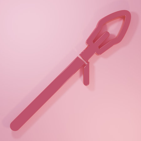 Pink Medieval spear icon isolated on pink background. Medieval weapon. Minimalism concept. 3D render illustration.の写真素材