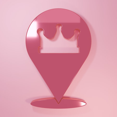 Pink Location king crown icon isolated on pink background. Minimalism concept. 3D render illustration.の写真素材