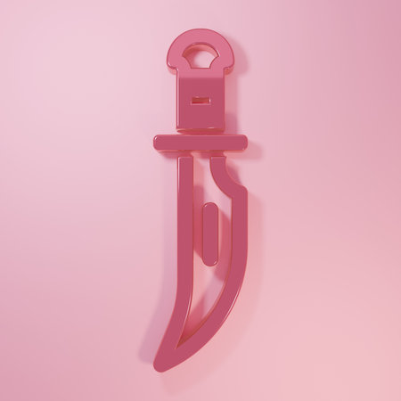 Pink Dagger icon isolated on pink background. Knife icon. Sword with sharp blade. Minimalism concept. 3D render illustration.の写真素材
