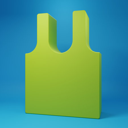 Green Sleeveless T-shirt icon isolated on blue background. Minimalism concept. 3D render illustration.の写真素材