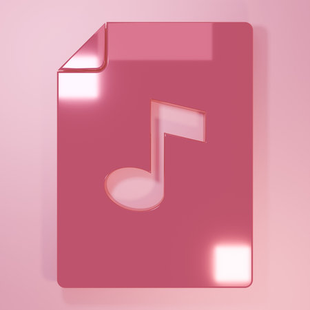 Pink Music book with note icon isolated on pink background. Music sheet with note stave. Notebook for musical notes. Minimalism concept. 3D render illustration.の写真素材