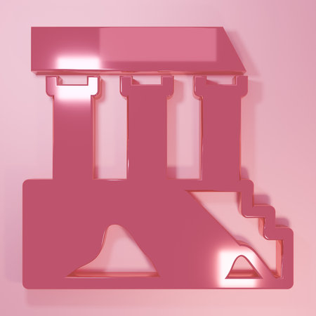 Pink Parthenon from Athens, Acropolis, Greece icon isolated on pink background. Greek ancient national landmark. Minimalism concept. 3D render illustration.の写真素材