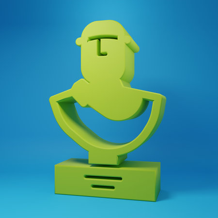 Green Ancient bust sculpture icon isolated on blue background. Minimalism concept. 3D render illustration.の写真素材