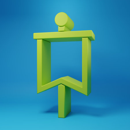 Green Medieval flag icon isolated on blue background. Country, state, or territory ruled by a king or queen. Minimalism concept. 3D render illustration.の写真素材