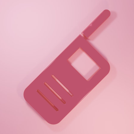 Pink Walkie talkie icon isolated on pink background. Portable radio transmitter icon. Radio transceiver sign. Minimalism concept. 3D render illustration.の写真素材