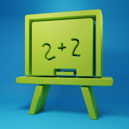 Green Chalkboard icon isolated on blue background. School Blackboard sign. Minimalism concept. 3D render illustration.の写真素材