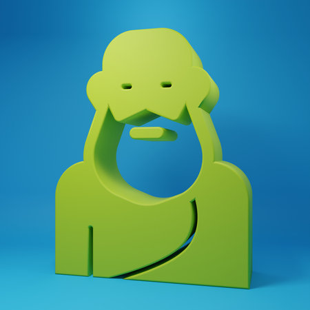 Green Socrates icon isolated on blue background. Sokrat ancient Greek Athenes ancient philosophy. Minimalism concept. 3D render illustration.の写真素材