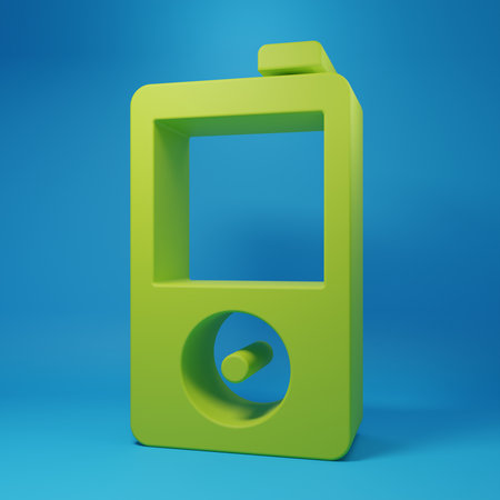 Green Music player icon isolated on blue background. Portable music device. Minimalism concept. 3D render illustration.の写真素材