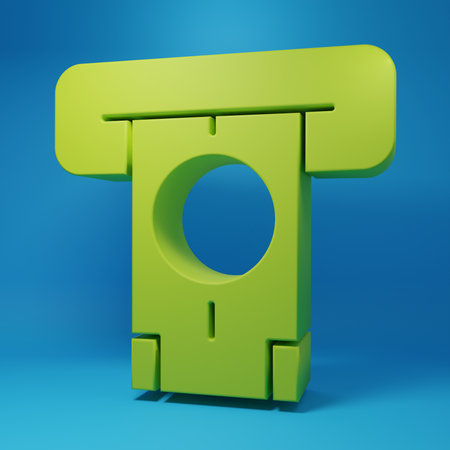 Green ATM - Automated teller machine and money icon isolated on blue background. Minimalism concept. 3D render illustration.の写真素材