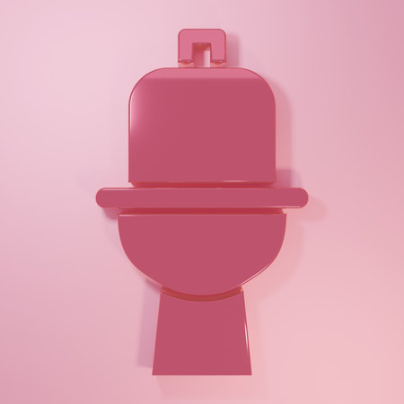 Pink Toilet bowl icon isolated on pink background. Minimalism concept. 3D render illustration.の写真素材