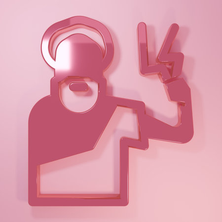 Pink Zeus icon isolated on pink background. Greek god God of Lightning. Minimalism concept. 3D render illustration.の写真素材