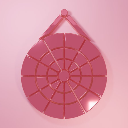 Pink Classic dart board and arrow icon isolated on pink background. Dartboard sign. Game concept. Minimalism concept. 3D render illustration.の写真素材