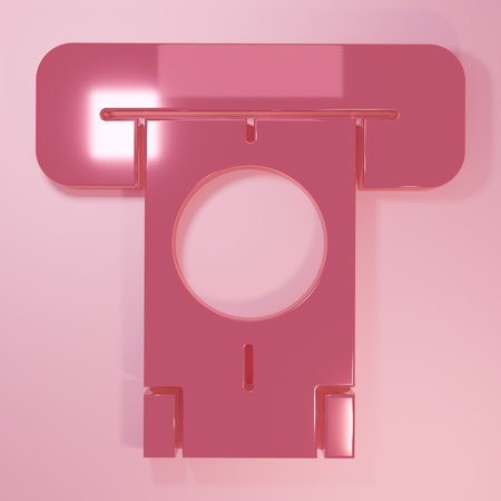 Pink ATM - Automated teller machine and money icon isolated on pink background. Minimalism concept. 3D render illustration.の写真素材