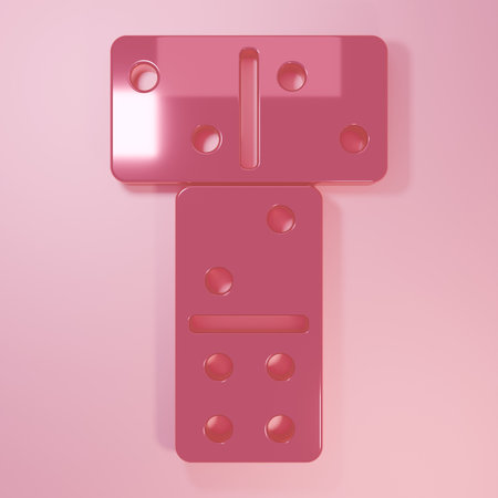 Pink Domino icon isolated on pink background. Minimalism concept. 3D render illustration.の写真素材