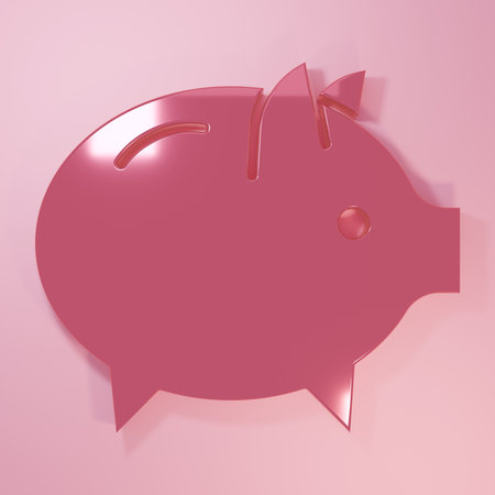 Pink Piggy bank icon isolated on pink background. Icon saving or accumulation of money, investment. Minimalism concept. 3D render illustration.の写真素材