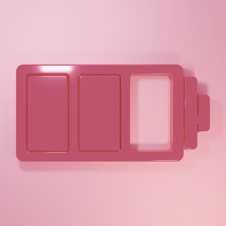 Pink Battery charge level indicator icon isolated on pink background. Minimalism concept. 3D render illustration.の写真素材