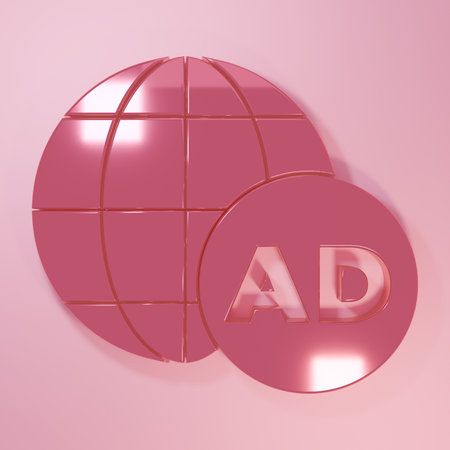 Pink Advertising icon isolated on pink background. Concept of marketing and promotion process. Responsive ads. Social media advertising. Minimalism concept. 3D render illustration.の写真素材