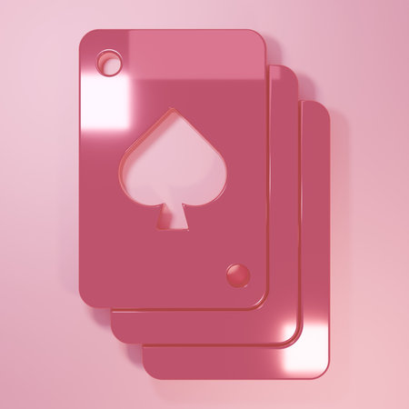 Pink Playing cards icon isolated on pink background. Casino gambling. Minimalism concept. 3D render illustration.の写真素材