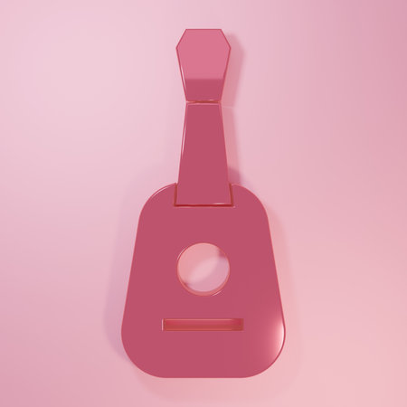 Pink Guitar icon isolated on pink background. Acoustic guitar. String musical instrument. Minimalism concept. 3D render illustration.の写真素材