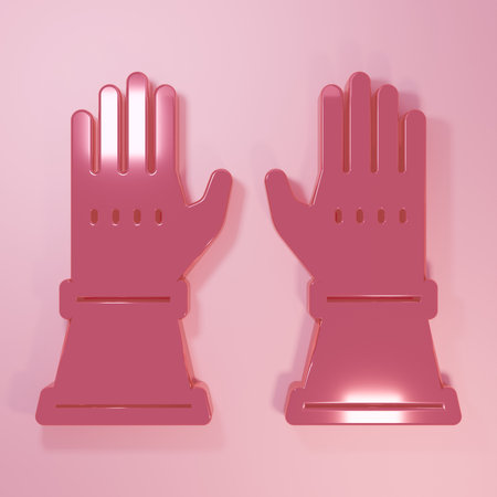 Pink Firefighter gloves icon isolated on pink background. Protect gloves icon. Minimalism concept. 3D render illustration.の写真素材