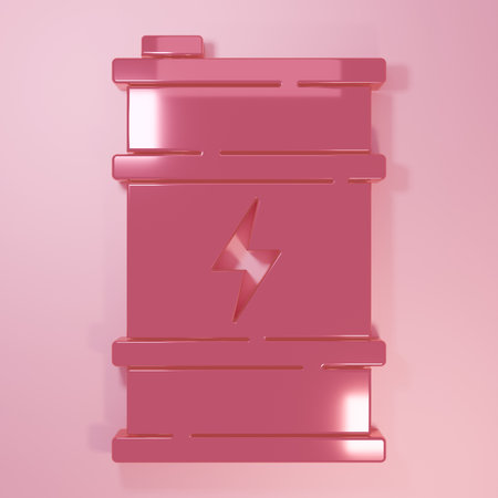 Pink Bio fuel barrel icon isolated on pink background. Eco bio and canister. Green environment and recycle. Minimalism concept. 3D render illustration.の写真素材