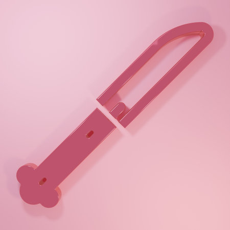 Pink Knife icon isolated on pink background. Cutlery symbol. Minimalism concept. 3D render illustration.の写真素材