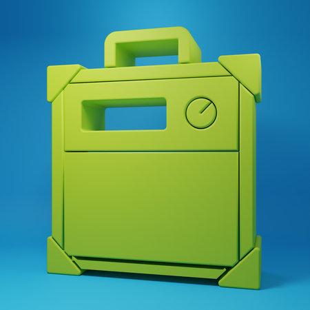 Green Guitar amplifier icon isolated on blue background. Musical instrument. Minimalism concept. 3D render illustration.の写真素材