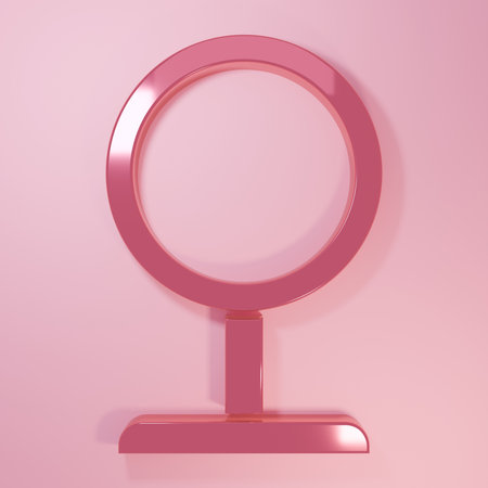 Pink Round makeup mirror icon isolated on pink background. Minimalism concept. 3D render illustration.の写真素材