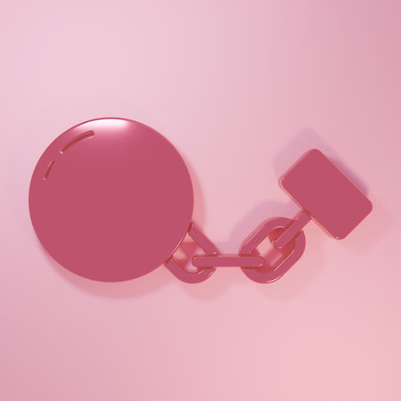 Pink Ball on chain icon isolated on pink background. Minimalism concept. 3D render illustration.の写真素材