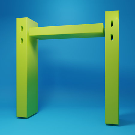 Green Sport horizontal bar icon isolated on blue background. Minimalism concept. 3D render illustration.の写真素材