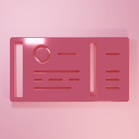 Pink Train ticket icon isolated on pink background. Travel by railway. Minimalism concept. 3D render illustration.の写真素材