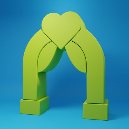 Green Wedding arch icon isolated on blue background. Wedding decoration. Minimalism concept. 3D render illustration.の写真素材
