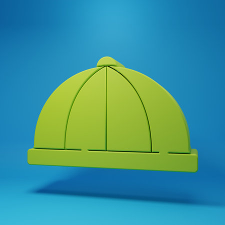 Green Baby hat icon isolated on blue background. Minimalism concept. 3D render illustration.の写真素材