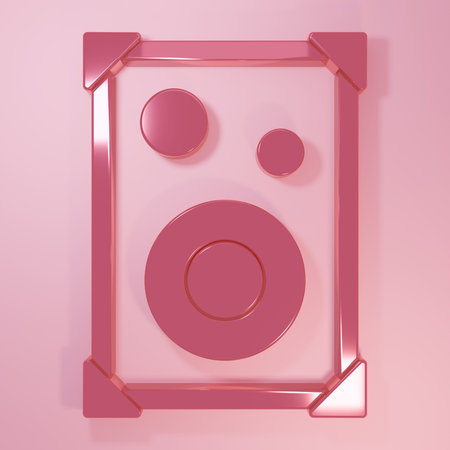Pink Stereo speaker icon isolated on pink background. Sound system speakers. Music icon. Musical column speaker bass equipment. Minimalism concept. 3D render illustration.の写真素材