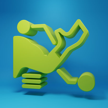Green Prosthesis hand icon isolated on blue background. Futuristic concept of bionic arm, robotic mechanical hand. Minimalism concept. 3D render illustration.の写真素材