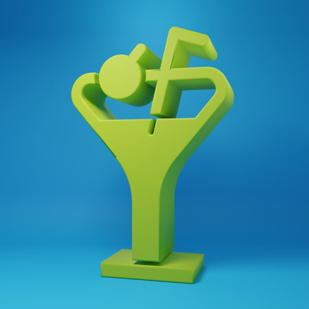 Green Martini glass icon isolated on blue background. Cocktail icon. Wine glass icon. Minimalism concept. 3D render illustration.の写真素材