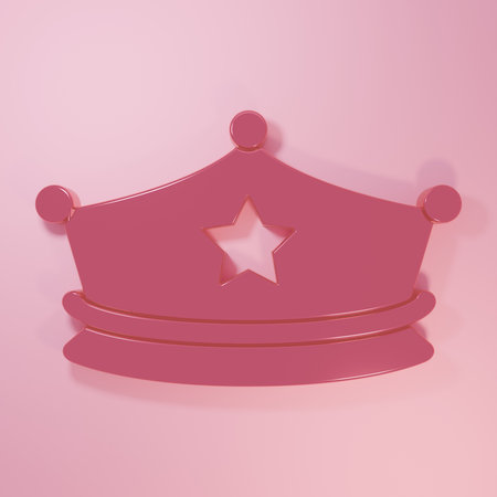 Pink cap with cockade icon isolated on pink background. Hat sign. Minimalism concept. 3D render illustration.の写真素材