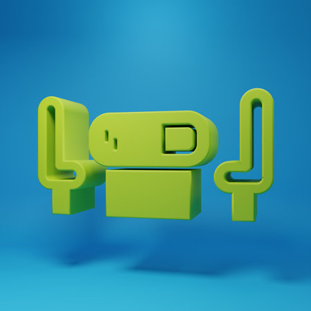 Green Poker table icon isolated on blue background. Minimalism concept. 3D render illustration.の写真素材